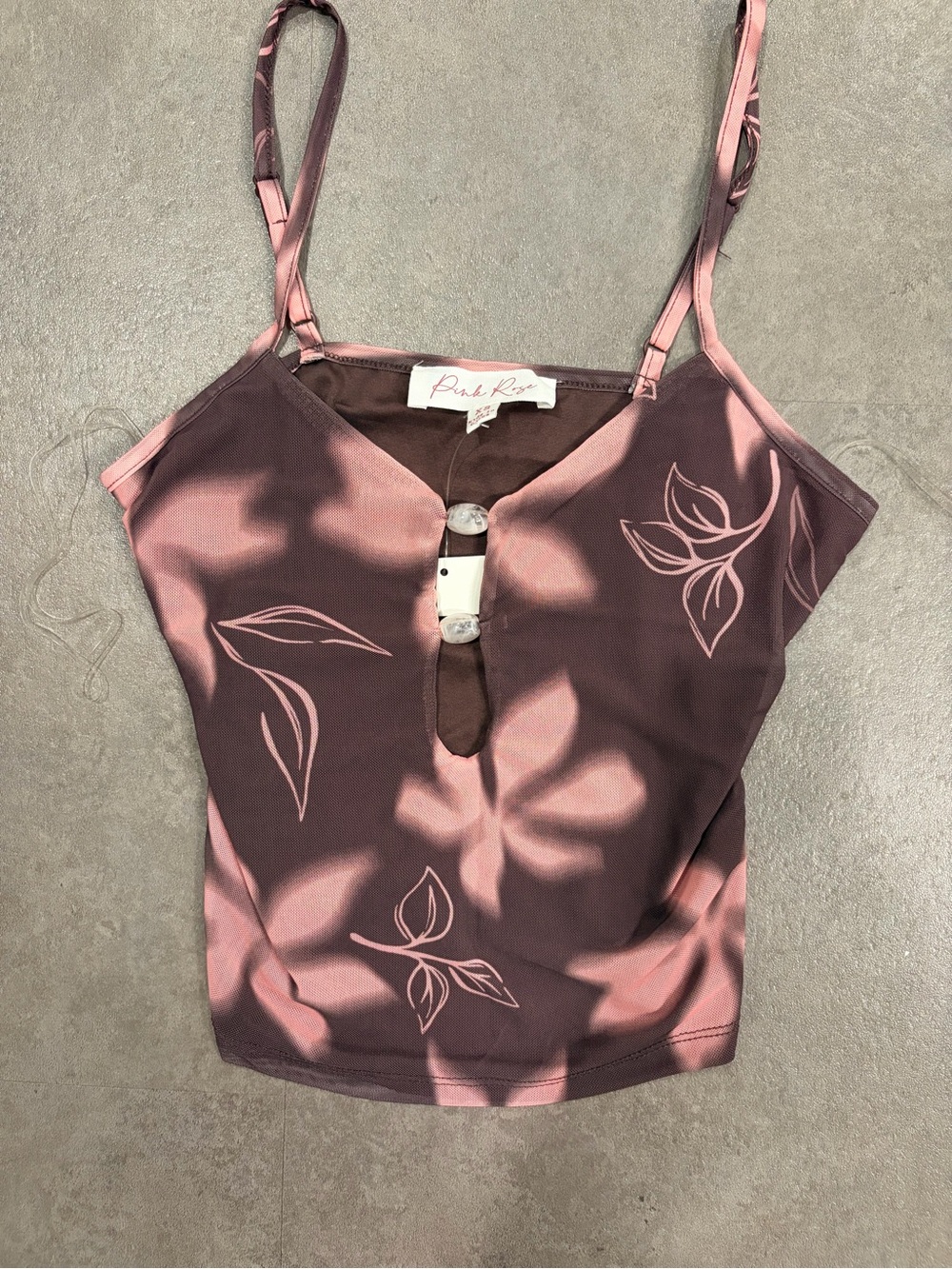 Pink Rose Floral Mesh Cami Top